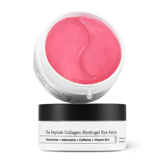 Patch Yeux Hydrogel Peptide Collagène - pot ouvert avec patchs roses